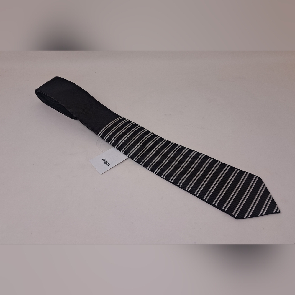 NWT Z Zegna Men's Tie Neck Tie Red Navy White Striped & Solid Seta Silk 58"
